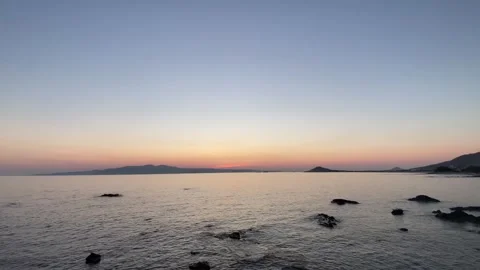 Sunset at Seaside Beach with Trees in Summer, Agokiri, Naxos, Greece Stock Footage 339685009