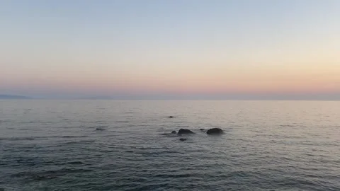 Sunset at Seaside Beach with Trees in Summer, Agokiri, Naxos, Greece Stock Footage 339685332