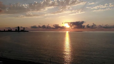 Sunset on the seaside city 2 Stock Footage