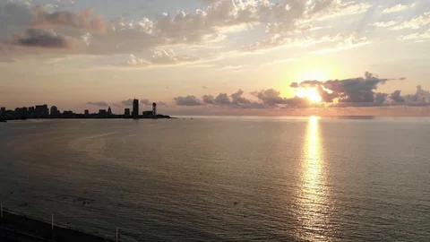 Sunset on the seaside city Video stock 129252198