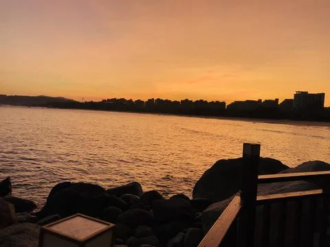 Sunset on the seaside Stock Photos