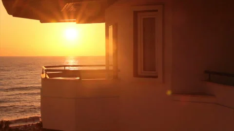 Sunset at the seaside resort from the balcony Stock Footage 171370878