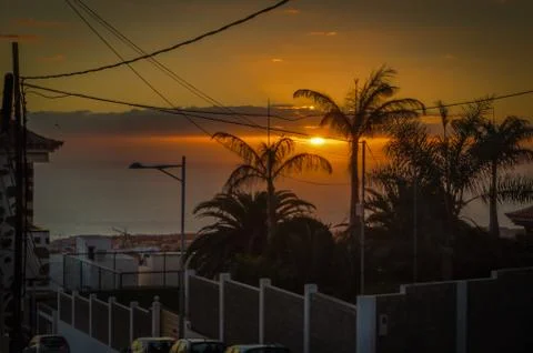 Sunset in seaside town Foto stock