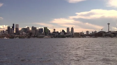 Sunset on Seattle downtown Stock Footage 72477598