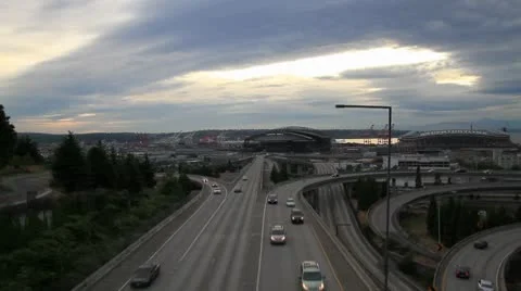 Sunset at Seattle from Dr Jose Rizal Bridge in Washington State Stock Footage 8961453