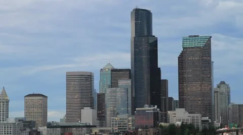 Sunset at Seattle from Dr Jose Rizal Bridge in Washington State Stock Footage 8961480