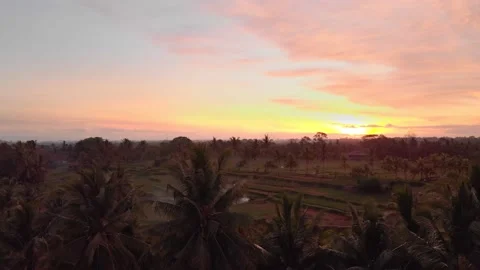 Sunset seen from a drone over the town of Ubud on Bali. 4K Drone Footage Vidéo 152722750