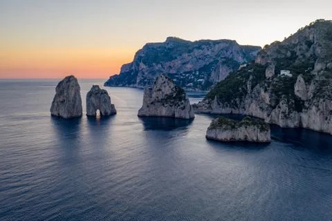 Sunset seen from Marina Piccola, late afternoon, summer evening Stock Photos