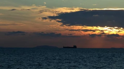 Sunset seen in the middle of the sea from the ship Stock Footage 280953900
