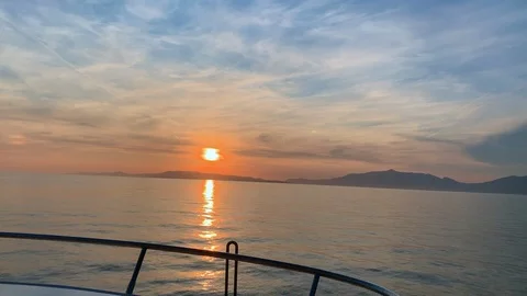 Sunset as seen from yacht deck Stock Footage 116132616