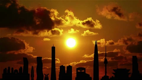 Sunset in Seoul. 4K. Loop. The contours of the buildings of the city. Video stock 168360953