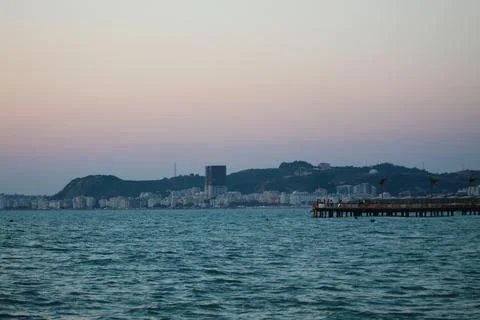 "Sunset Serenade: Capturing Golem Beach and the Adriatic Sea in Durres, Albania Stock Photos