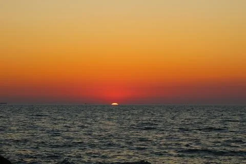 "Sunset Serenade: Capturing Golem Beach and the Adriatic Sea in Durres, Albania Stock Photos