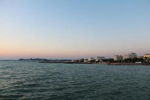 "Sunset Serenade: Capturing Golem Beach and the Adriatic Sea in Durres, Albania Stock Photos