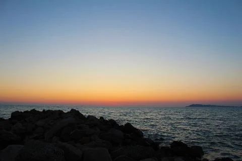 "Sunset Serenade: Capturing Golem Beach and the Adriatic Sea in Durres, Albania Stock Photos