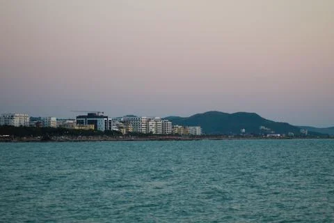 "Sunset Serenade: Capturing Golem Beach and the Adriatic Sea in Durres, Albania Stock Photos