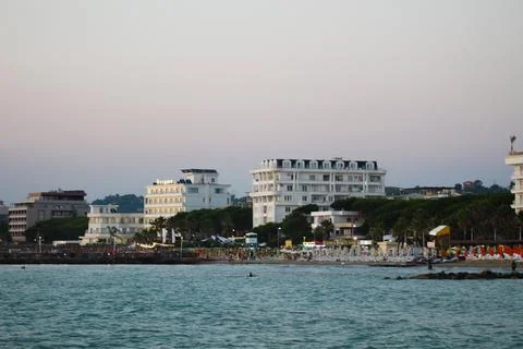 "Sunset Serenade: Capturing Golem Beach and the Adriatic Sea in Durres, Albania Stock Photos