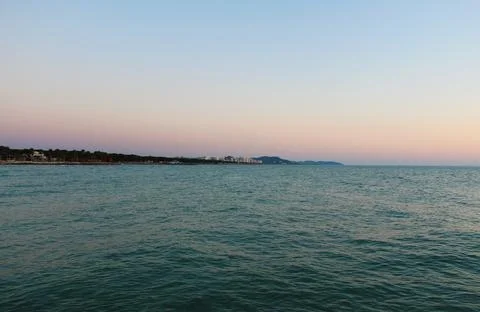 "Sunset Serenade: Capturing Golem Beach and the Adriatic Sea in Durres, Albania Stock Photos