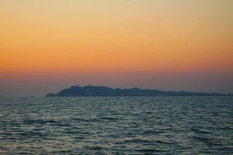 "Sunset Serenade: Capturing Golem Beach and the Adriatic Sea in Durres, Albania Stock Photos