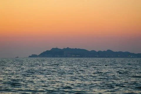 "Sunset Serenade: Capturing Golem Beach and the Adriatic Sea in Durres, Albania Stock Photos