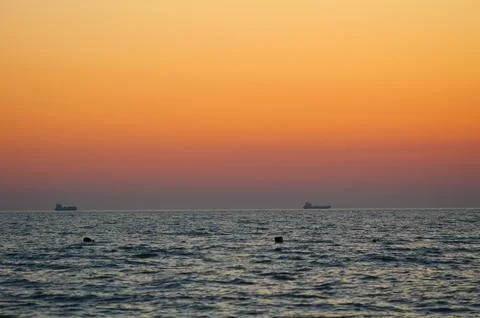 "Sunset Serenade: Capturing Golem Beach and the Adriatic Sea in Durres, Albania Stock Photos