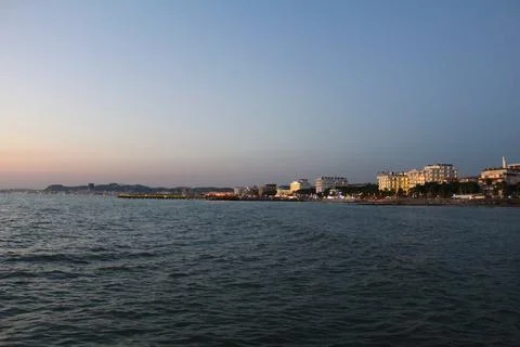 "Sunset Serenade: Capturing Golem Beach and the Adriatic Sea in Durres, Albania Stock Photos