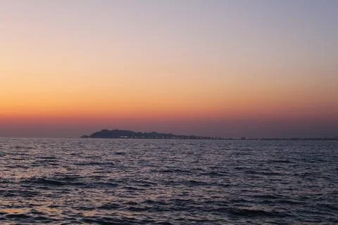 "Sunset Serenade: Capturing Golem Beach and the Adriatic Sea in Durres, Albania Stock Photos