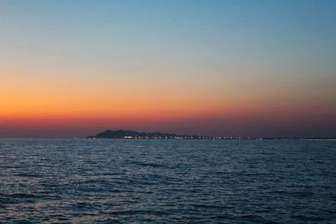 "Sunset Serenade: Capturing Golem Beach and the Adriatic Sea in Durres, Albania Stock Photos