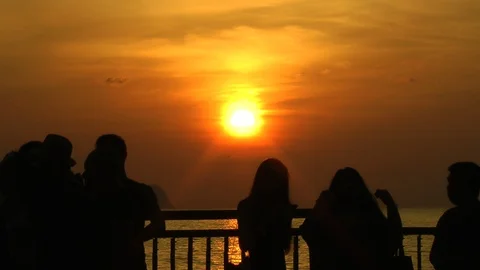 Sunset set by the sea at Kuching Stock Footage 105845521