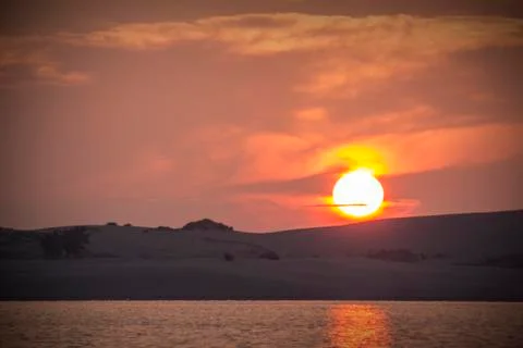 Sunset Setting Sun over Sand Dunes Michigan Stock Photos
