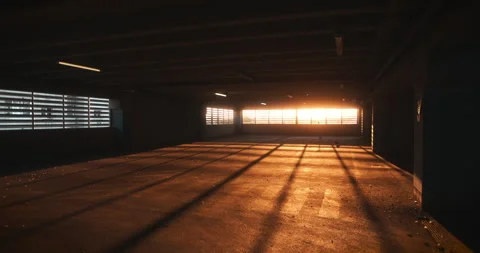 Sunset Shadows in Empty Parking Lot Stock Footage 311920530