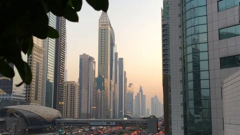 Sunset on Sheik Zayed Road in Dubai Stock-Footage 119073539