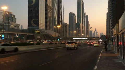 Sunset on Sheik Zayed Road in Dubai Stock-Footage 119073541