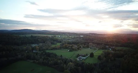 Sunset in Shelburne Vermont by drone Stock Footage 101670580
