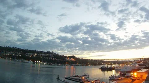 Sunset the ship canal on a summer night in Seattle Видео 10908695