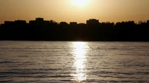 Sunset Ship Floating Down The River Stock Footage 11485882