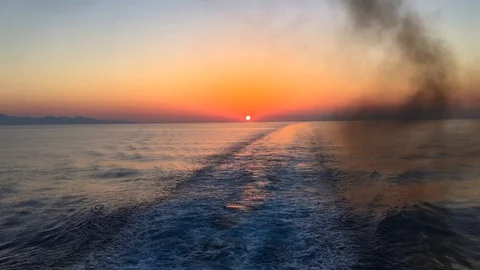 Sunset on the ship Stock Footage 86556819