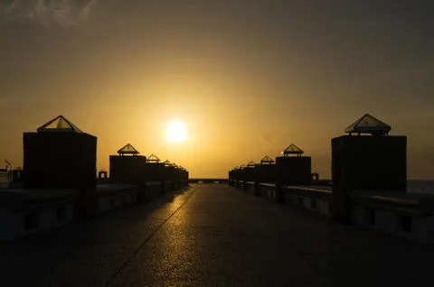 Sunset on ship port, background Stock Photos