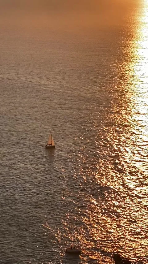 Sunset ship sailing on Atlantic ocean in Portugal | Cinematic video Stock Footage 314783061