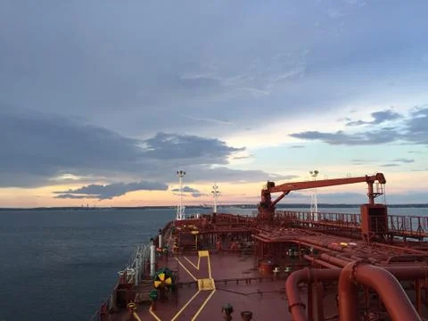 Sunset ship sea 스톡 사진
