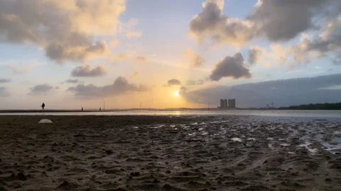 Sunset shot of beach time lapse Stock Footage 146660949