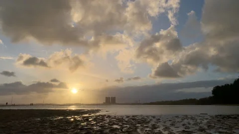 Sunset shot of beach time lapse Stock Footage 146661043