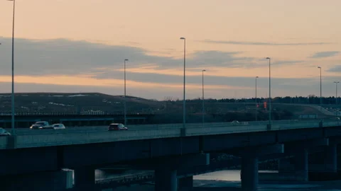 Sunset shot of traffic on bridge Stock Footage 219830876