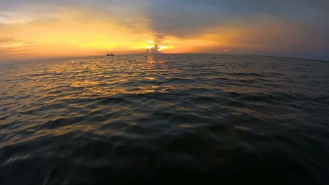 Sunset at Siem Reap Tonle Sap Kompong Phluk, Cambodia (Shooting from boat) Stock Footage 108204073