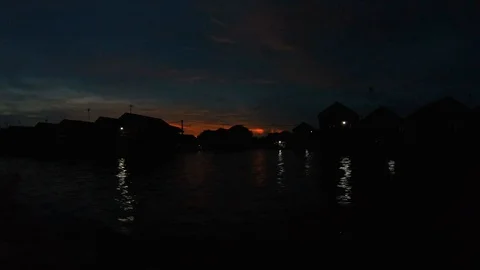 Sunset at Siem Reap Tonle Sap Kompong Phluk, Cambodia (Shooting from boat) Stock Footage 108206557