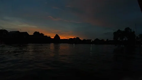 Sunset at Siem Reap Tonle Sap Kompong Phluk, Cambodia (Shooting from boat) Stock Footage 108206569