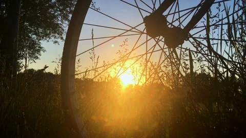 Sunset silhouette of bicycle Stock Footage 130140673