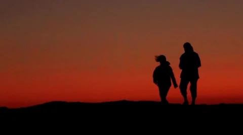 Sunset with silhouette Stock Footage