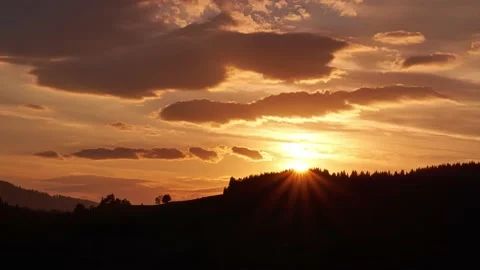 Sunset, silhouette of a landscape with trees Stock Footage 170695869