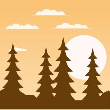 Sunset with silhouette pine trees Stock Illustration